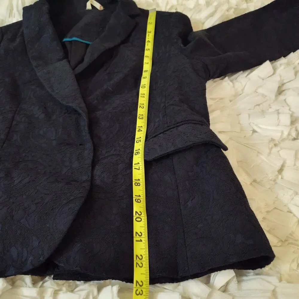 Willow & Clay Blazer Career Women Medium Navy Blu Paisley Jacquard Tuxedo Collar
